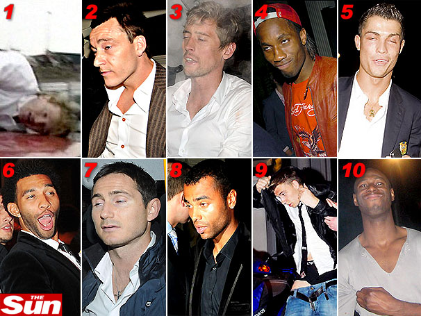 TOP 10: Os 10 jogadores mais b�bados da Inglaterra