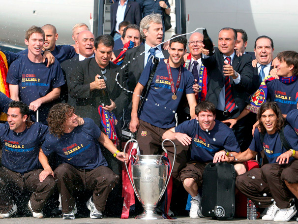 A verdadeira festa de comemora��o do Barcelona