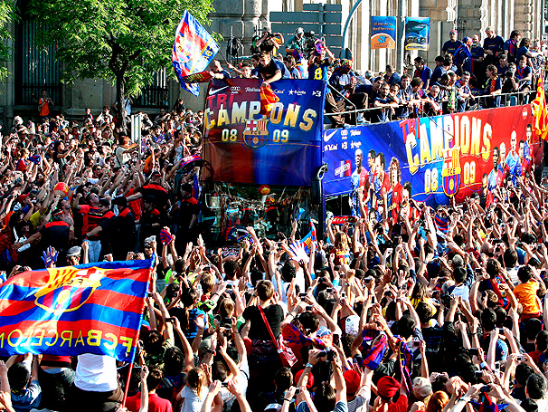 A verdadeira festa de comemora��o do Barcelona
